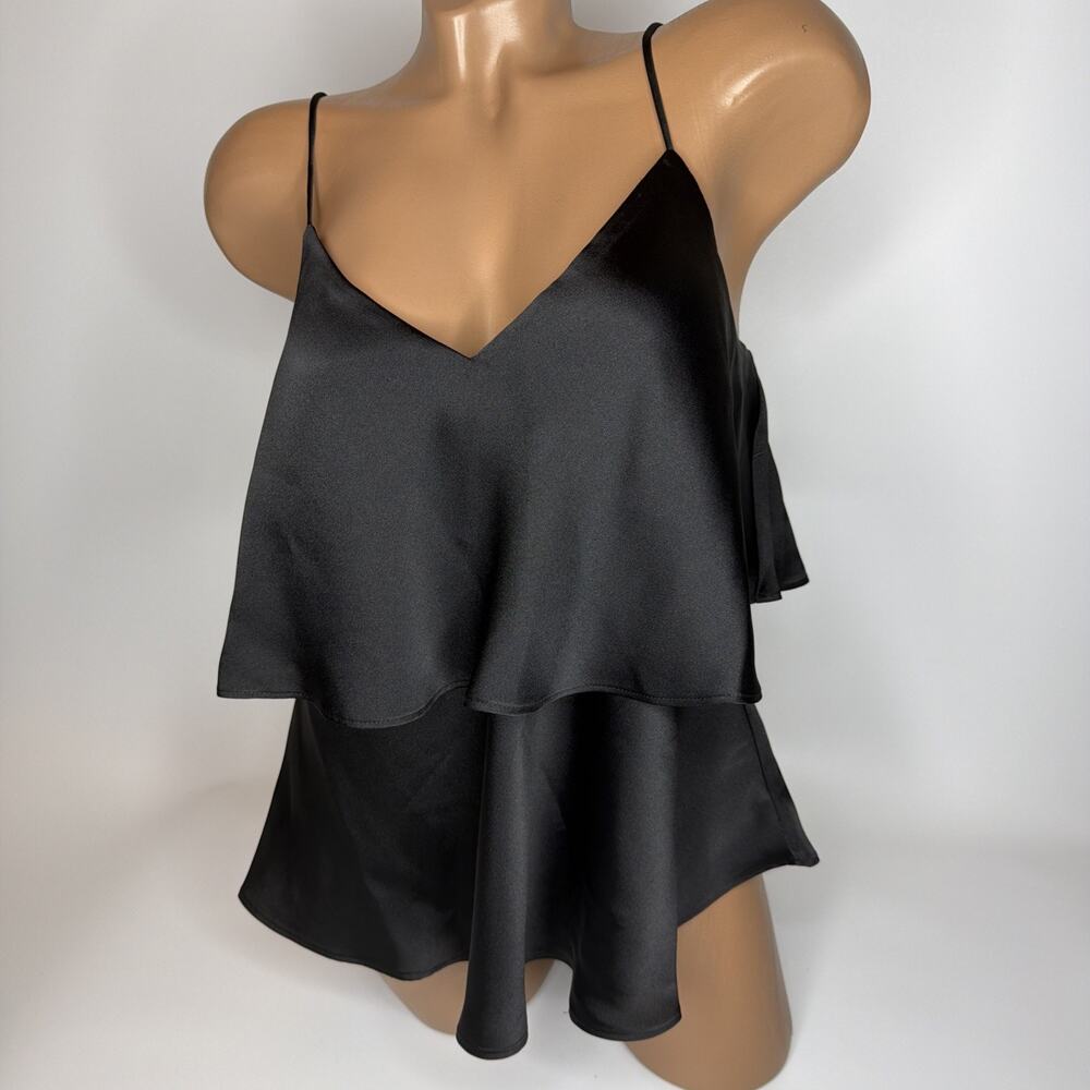 Express Black Satin V Neck Tiered Ruffle Camisole Top Size Small S Camisole NWT